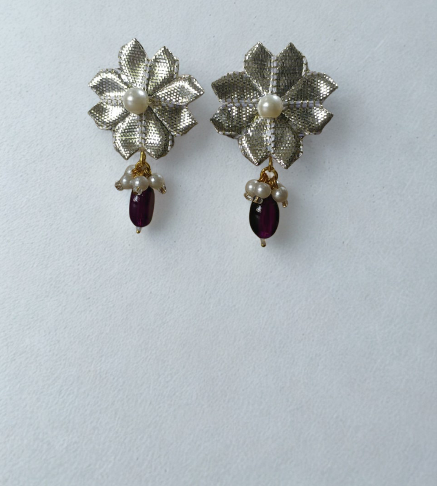Handcrafted Vintage-Inspired Metallic Floral Drop Earrings