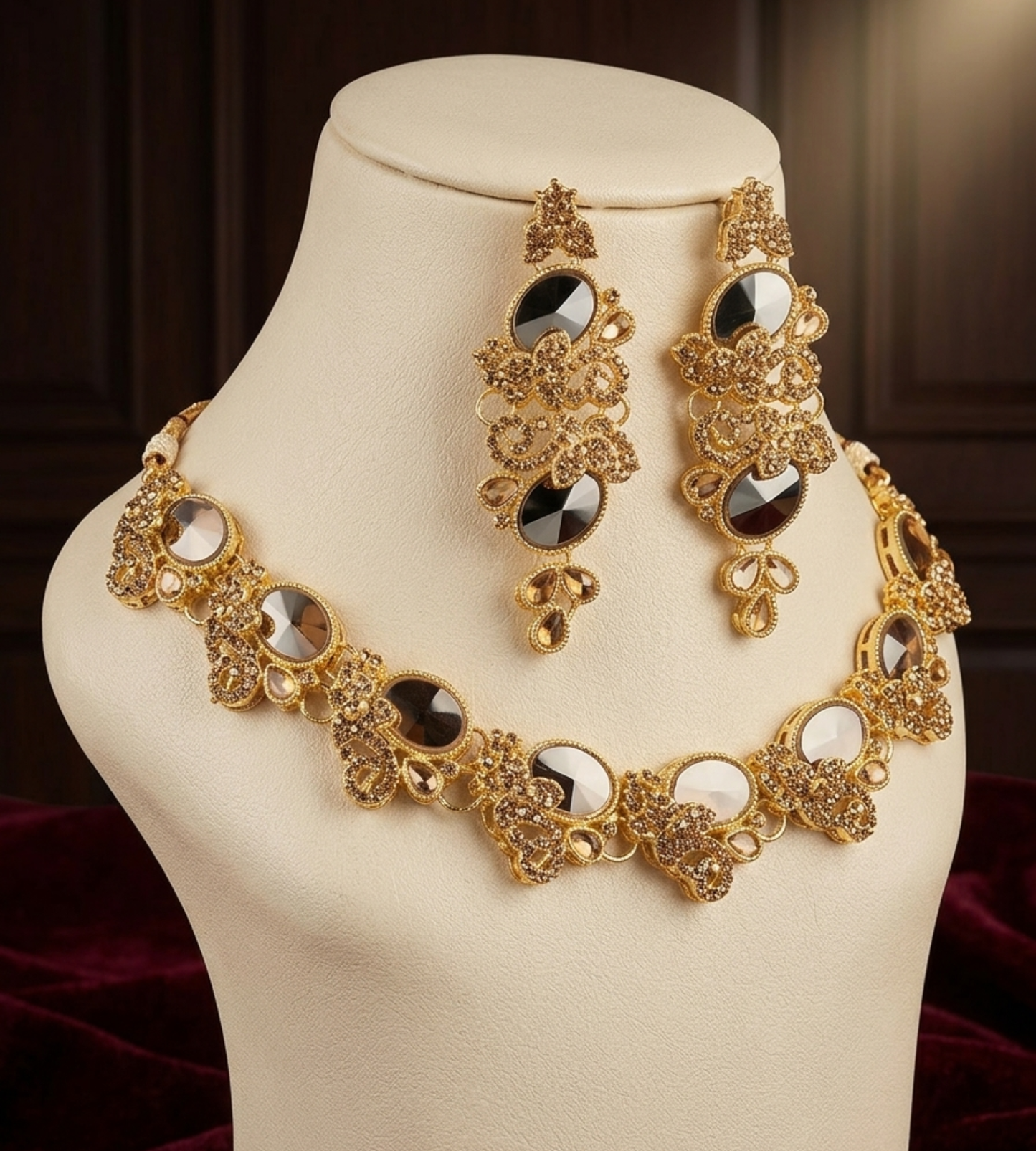 Regal Antique Gold-Plated Choker Necklace & Earring Set