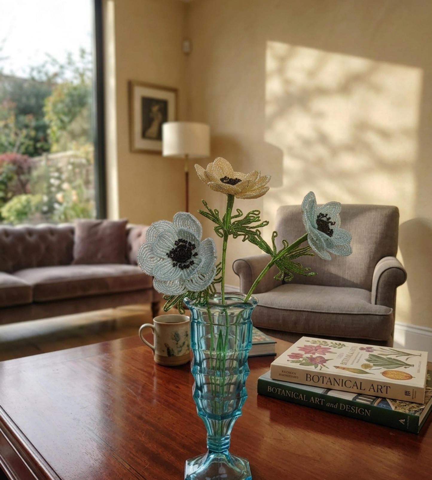 HANDMADE Elegant French Beaded Anemone Trio