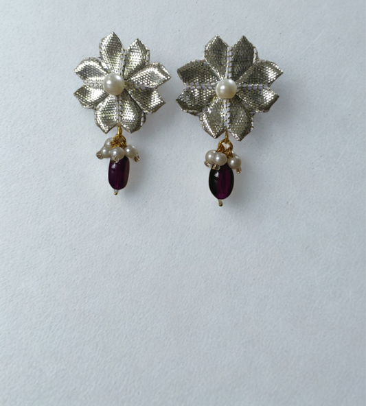 Handcrafted Vintage-Inspired Metallic Floral Drop Earrings