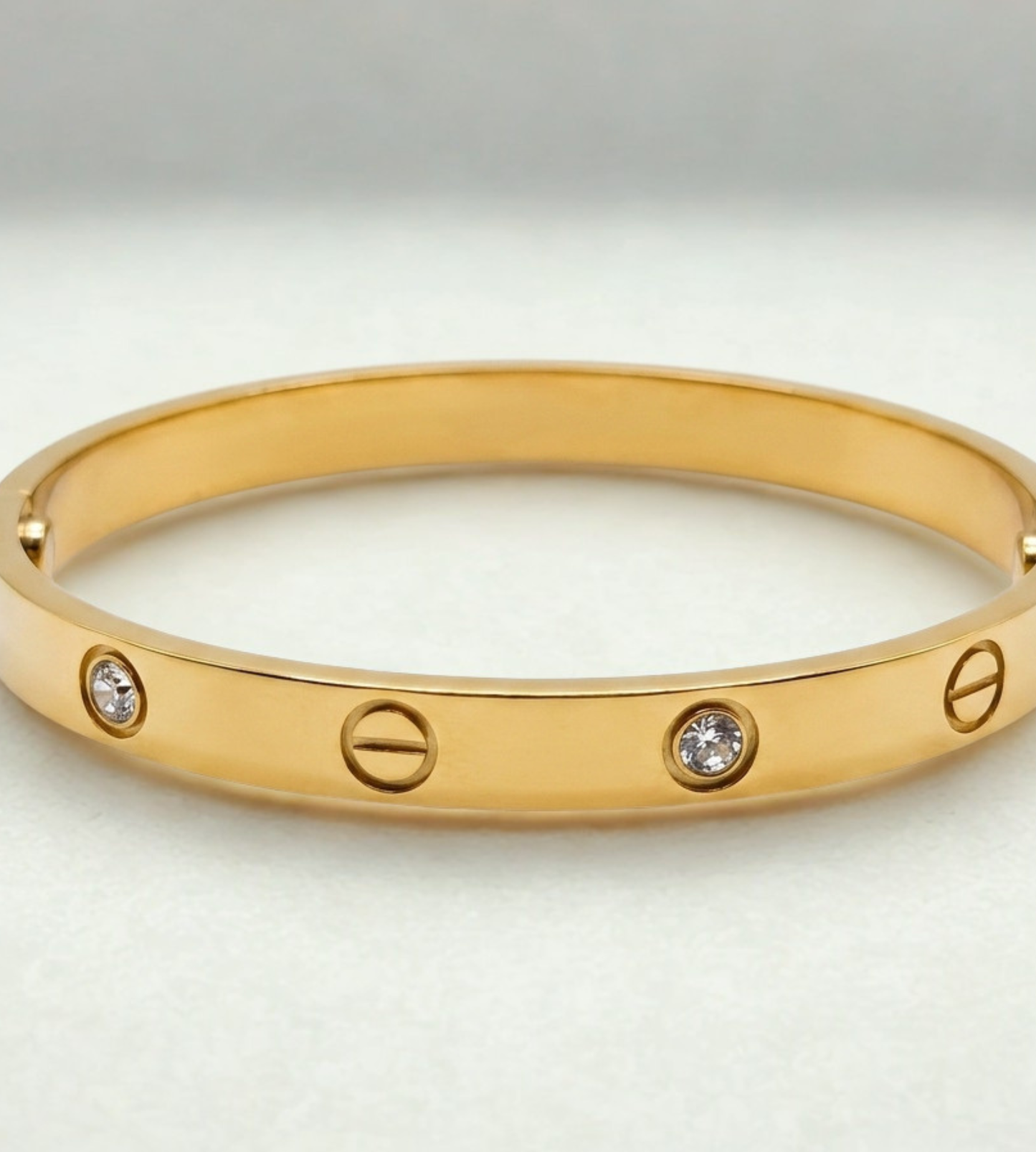 Minimalist Golden Love Bangle with Inset Solitaire Crystals