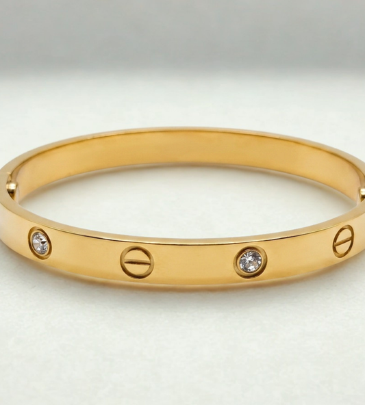 Minimalist Golden Love Bangle with Inset Solitaire Crystals